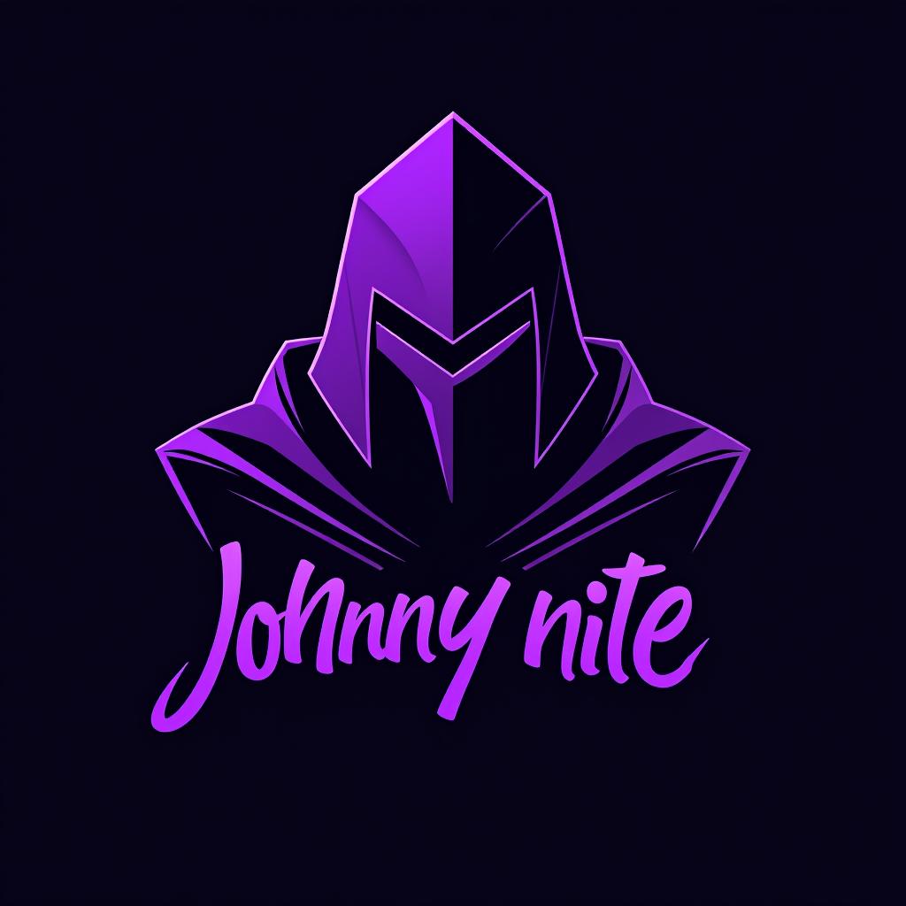  design a logo, in a origami style. knight gaming graffiti purple and black, with the text 'johnny nite'.