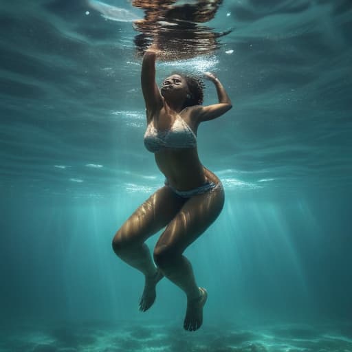 African woman in full growth going down underwater