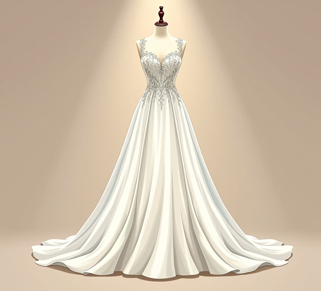  illustration of a wedding dress on a mannequin for bridal display