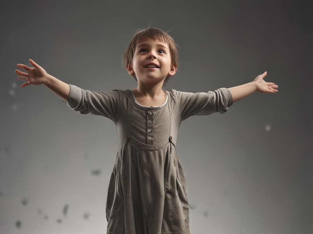 ultra realistic ((ultra realistic ((a child with outstretched arms, pretending to fly)))) hyperrealistic, full body, detailed clothing, highly detailed, cinematic lighting, stunningly beautiful, intricate, sharp focus, f/1. 8, 85mm, (centered image composition), (professionally color graded), ((bright soft diffused light)), volumetric fog, trending on instagram, trending on tumblr, HDR 4K, 8K