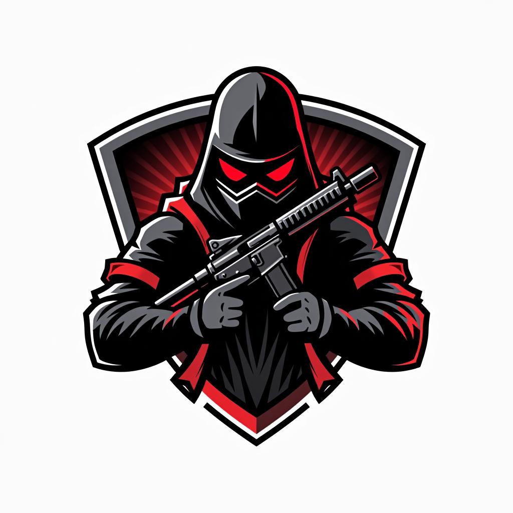  design a logo, esports logo, guns theme, black and red color