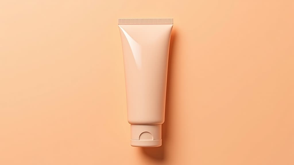  beige cosmetic tube on a peach background