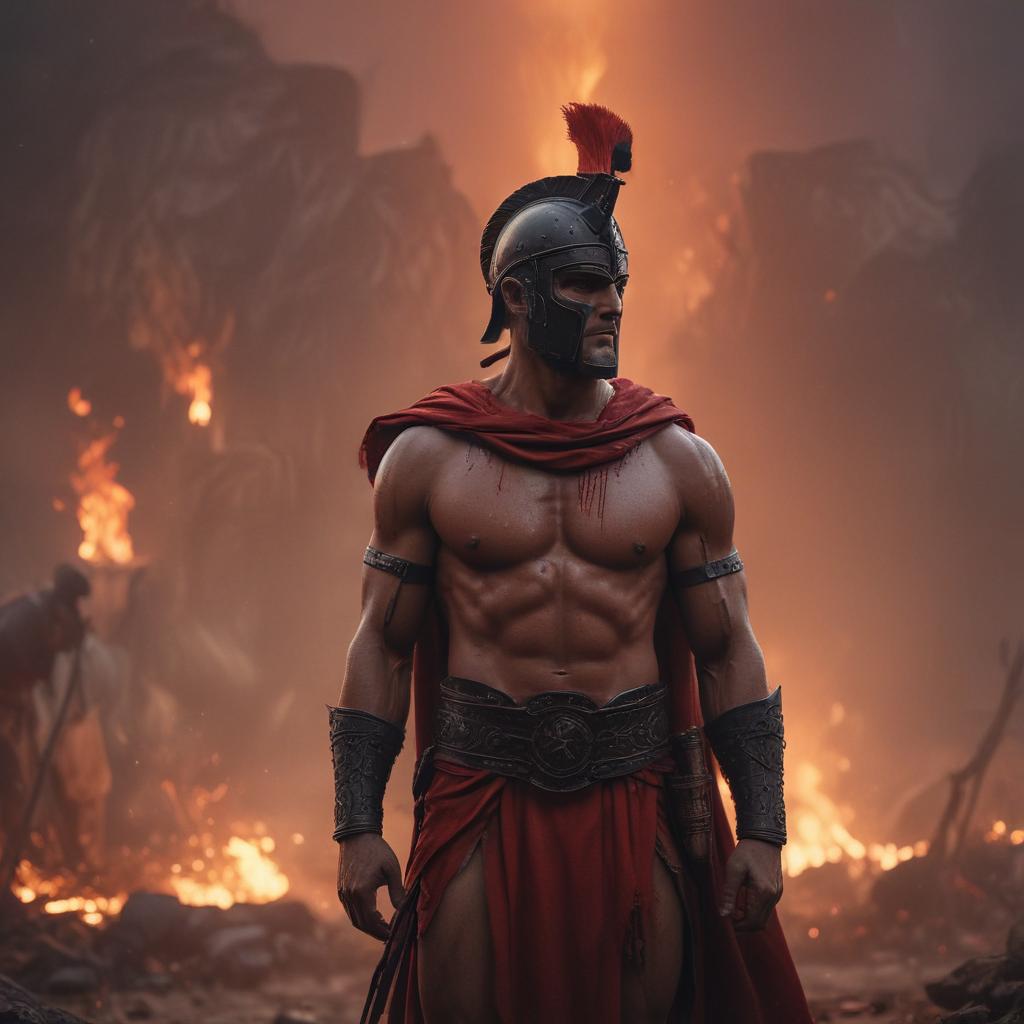 Amidst the chaos of battle, Achilles is urged to return by his comrades, their expressions a mix of determination and concern, set against a backdrop of a smoky battlefield with flickering flames and distant cries, capturing the intensity of the moment with dynamic angles and a cinematic color palette of fiery reds and deep shadows."in the style of classical Greek pottery art, with intricate black figures on a red background, depicting mythological scenes with a focus on gods and heroes, using a limited color palette of red, black, and white"This image is a breathtaking painting that captures the magical scene with vivid detail. The overall composition is spellbinding, showcasing a perfect harmony. photorealism fantasy, unreal engine 5, con hyperrealistic, full body, detailed clothing, highly detailed, cinematic lighting, stunningly beautiful, intricate, sharp focus, f/1. 8, 85mm, (centered image composition), (professionally color graded), ((bright soft diffused light)), volumetric fog, trending on instagram, trending on tumblr, HDR 4K, 8K