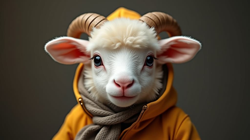  anthropomorphic baby sheep dressed in human clothing. humanized animal concept