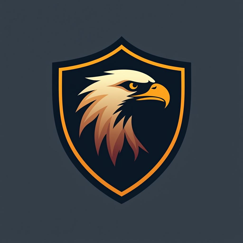  design a logo, create an emblem logo using an eagle’s eye and a shield, emphasizing the company’s focus on vigilance and protection.