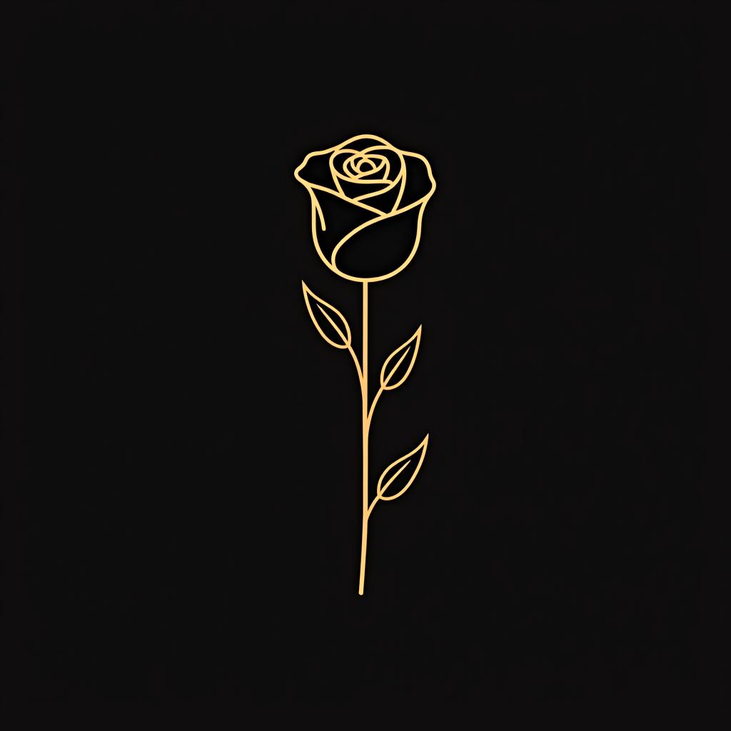  minimal line logo of a rose, vector, gold lines and black background