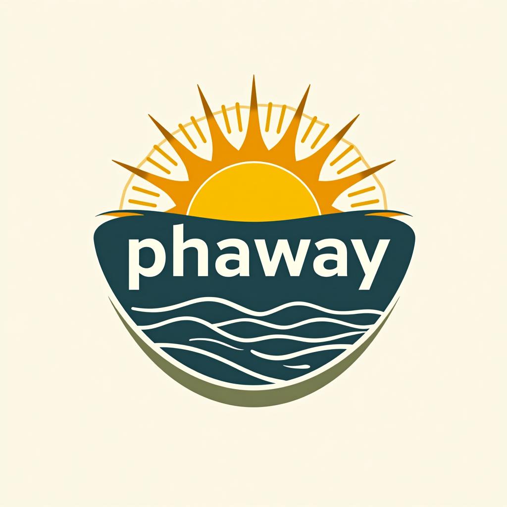  design a logo, un círculo y dentro del mismo un sol y que diga phaway me armas estos dos logos con inteligencia artificial. delse llama phaway el sol amarillo y el círculo de adentro celeste y letras blancas. el sol con rayos grande , with the text 'phaway'.