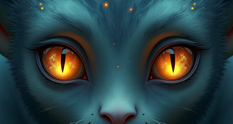  eyes of magical creatures, now hollow, reflecting the loss of ethereal light. mood: vacant, longing.. the style is digital art illustration,highly detailed, whimsical,magical, dreamlike atmosphere, realism and fantasy blend, smooth, glossy textures,luminous quality, wonder and enchantment.