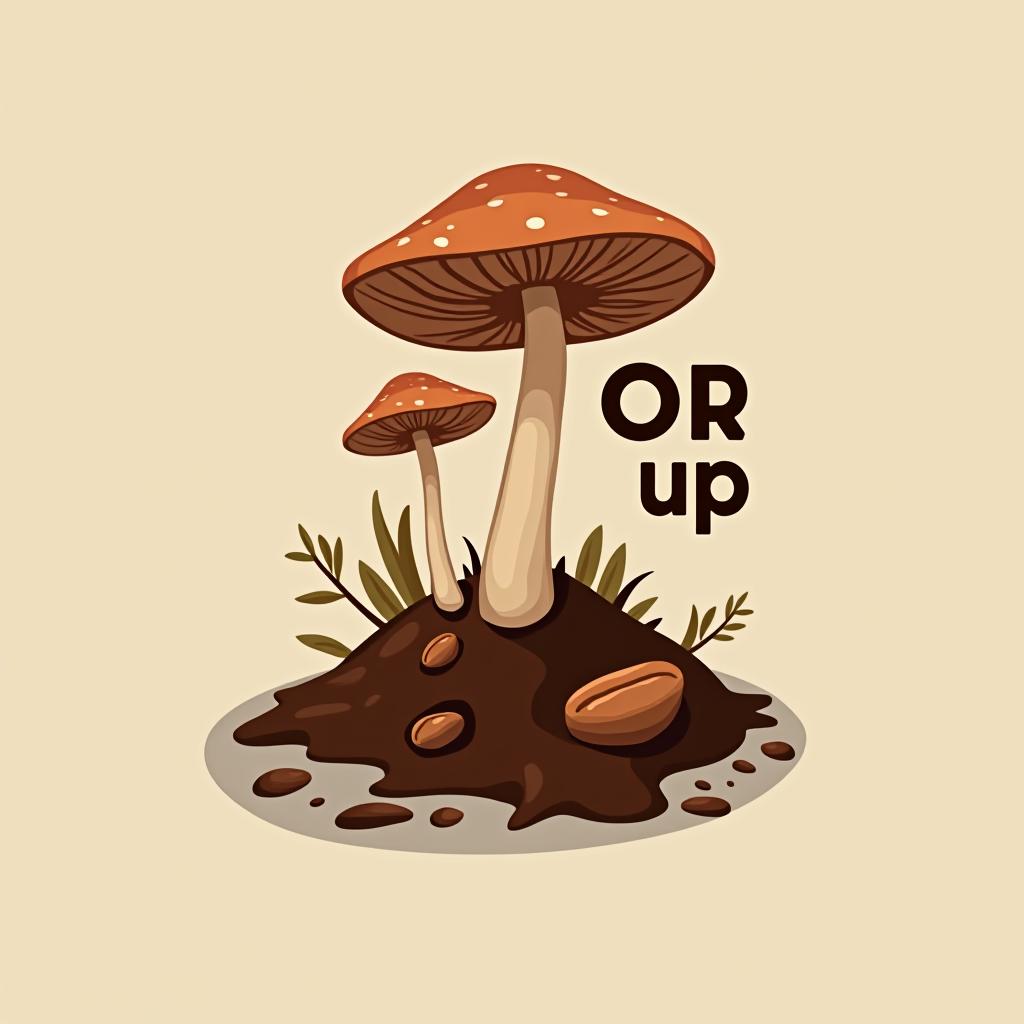  design a logo, pleurotus ostreatus growing on coffe browns, with the text 'girgol up'.