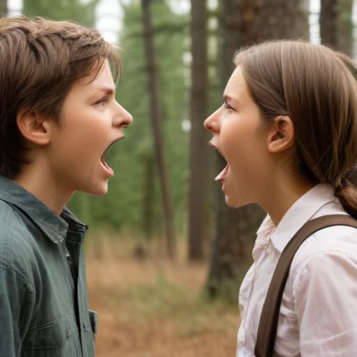 stepmom yelling at 13 yearold boy in 1800s with Forests background