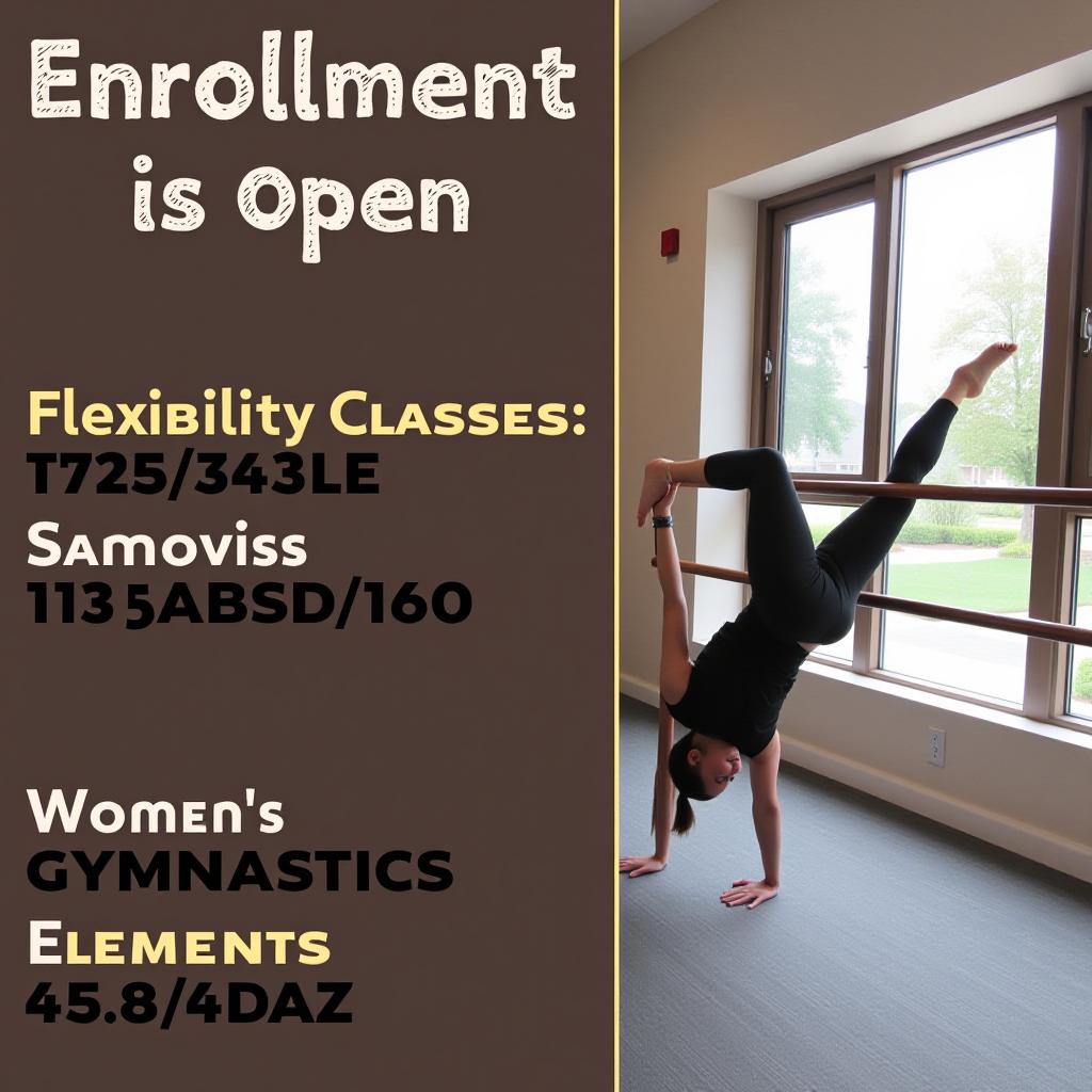  announcement: enrollment is open for flexibility classes and women's gymnastics elements at the inside dance studio.