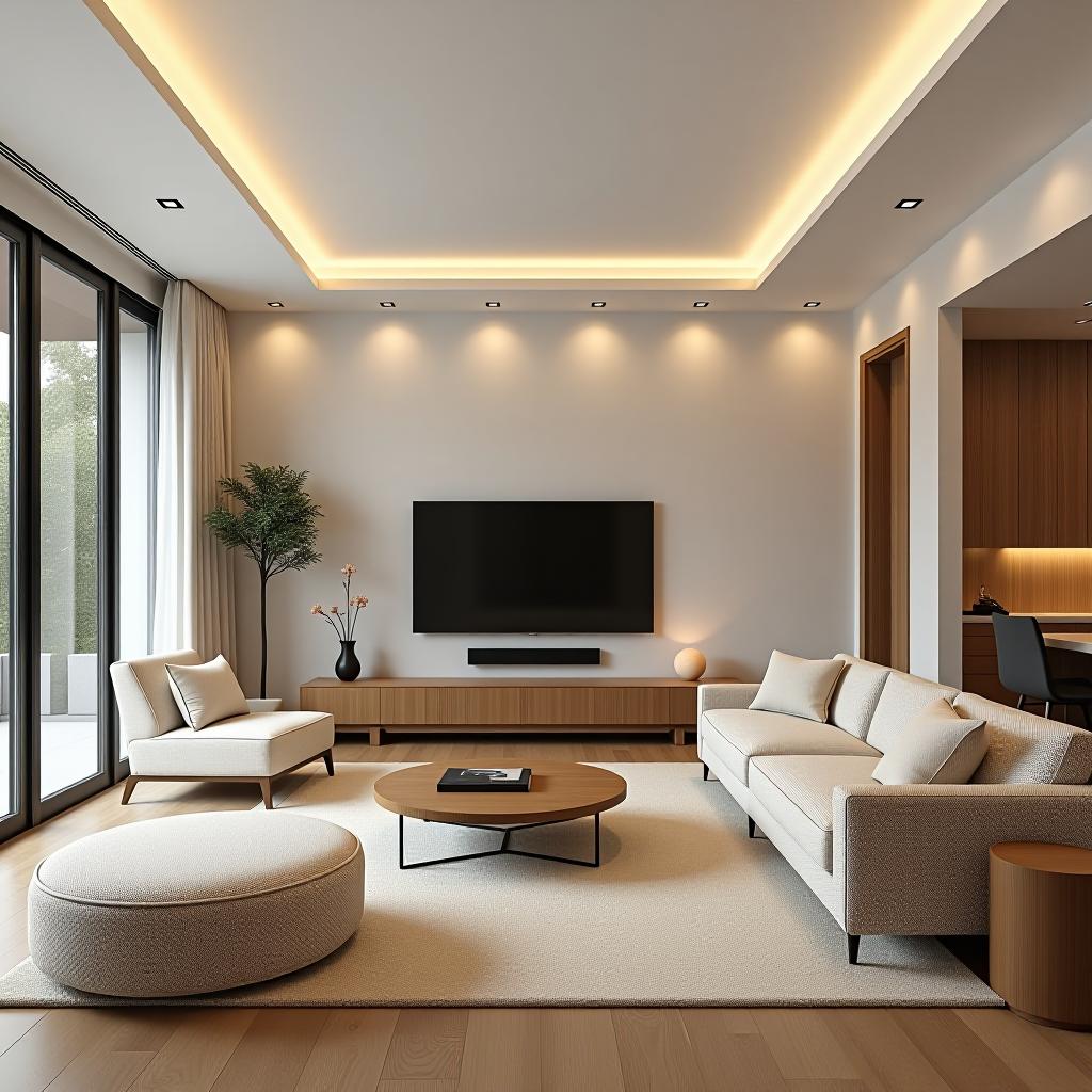  this stunningly beautiful 8k photograph captures the essence of a family room designed in a minimalist style, defined by simplicity, functionality, and serene uncluttered spaces. the image showcases a casual living space perfect for quality time, featuring sleek minimalism decorations and dense furnishings upholstered in a zigzag wave pattern. the photograph is characterized by its hyperrealistic and highly detailed presentation, enhanced by professional color grading and cinematic lighting that creates a movie like atmosphere. the symmetrical balance and sharp focus are achieved using a prime lens (35mm f/1.8). colors in the room are thoughtfully chosen with citrine white (rgb 250 247 214, #f7fadb) as the dominant color, complemented by pe