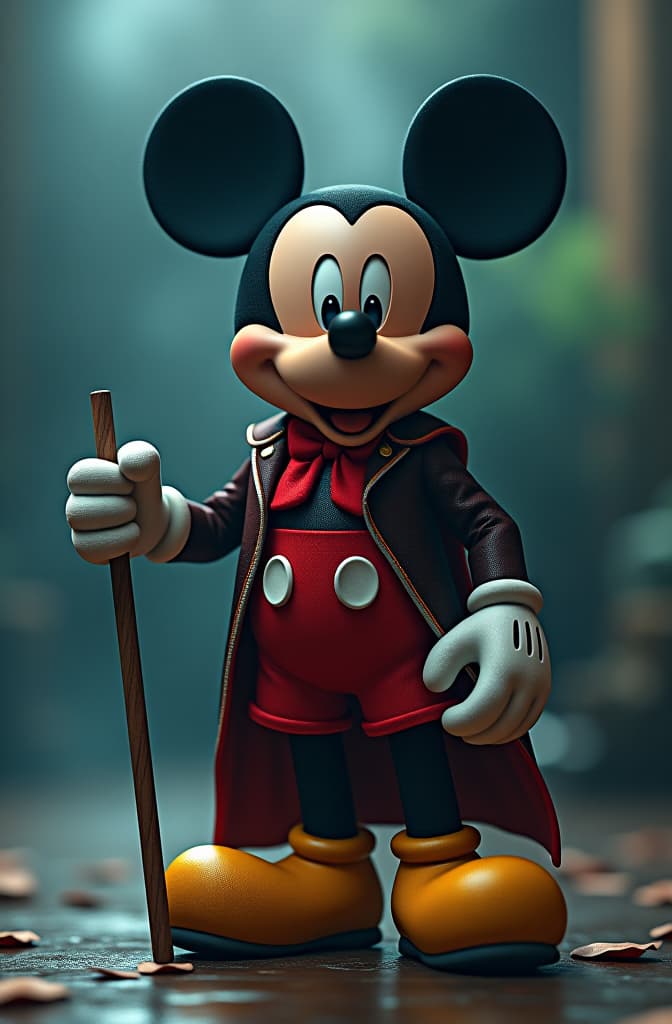  mickey mouse fumando marihuana hyperrealistic, full body, detailed clothing, highly detailed, cinematic lighting, stunningly beautiful, intricate, sharp focus, f/1. 8, 85mm, (centered image composition), (professionally color graded), ((bright soft diffused light)), volumetric fog, trending on instagram, trending on tumblr, HDR 4K, 8K