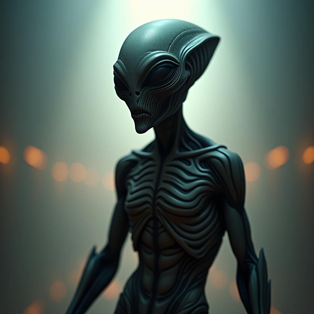  creepy alien from area51 hyperrealistic, full body, detailed clothing, highly detailed, cinematic lighting, stunningly beautiful, intricate, sharp focus, f/1. 8, 85mm, (centered image composition), (professionally color graded), ((bright soft diffused light)), volumetric fog, trending on instagram, trending on tumblr, HDR 4K, 8K