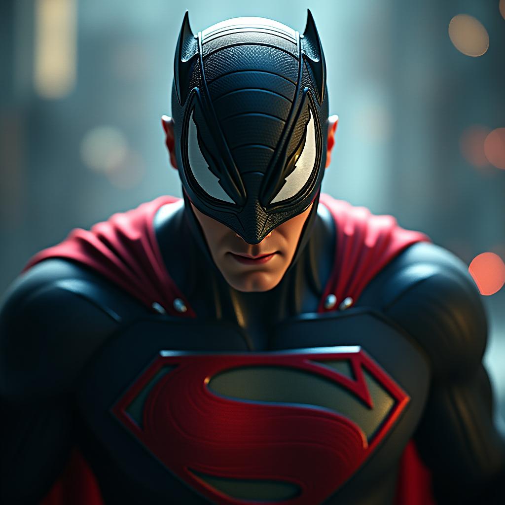  superman((venom in superman)),venom eyes hyperrealistic, full body, detailed clothing, highly detailed, cinematic lighting, stunningly beautiful, intricate, sharp focus, f/1. 8, 85mm, (centered image composition), (professionally color graded), ((bright soft diffused light)), volumetric fog, trending on instagram, trending on tumblr, HDR 4K, 8K