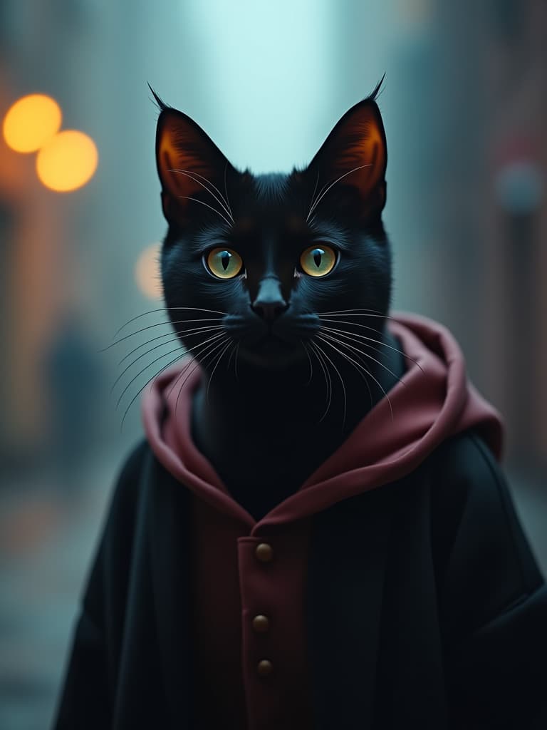  black cat, comics style hyperrealistic, full body, detailed clothing, highly detailed, cinematic lighting, stunningly beautiful, intricate, sharp focus, f/1. 8, 85mm, (centered image composition), (professionally color graded), ((bright soft diffused light)), volumetric fog, trending on instagram, trending on tumblr, HDR 4K, 8K