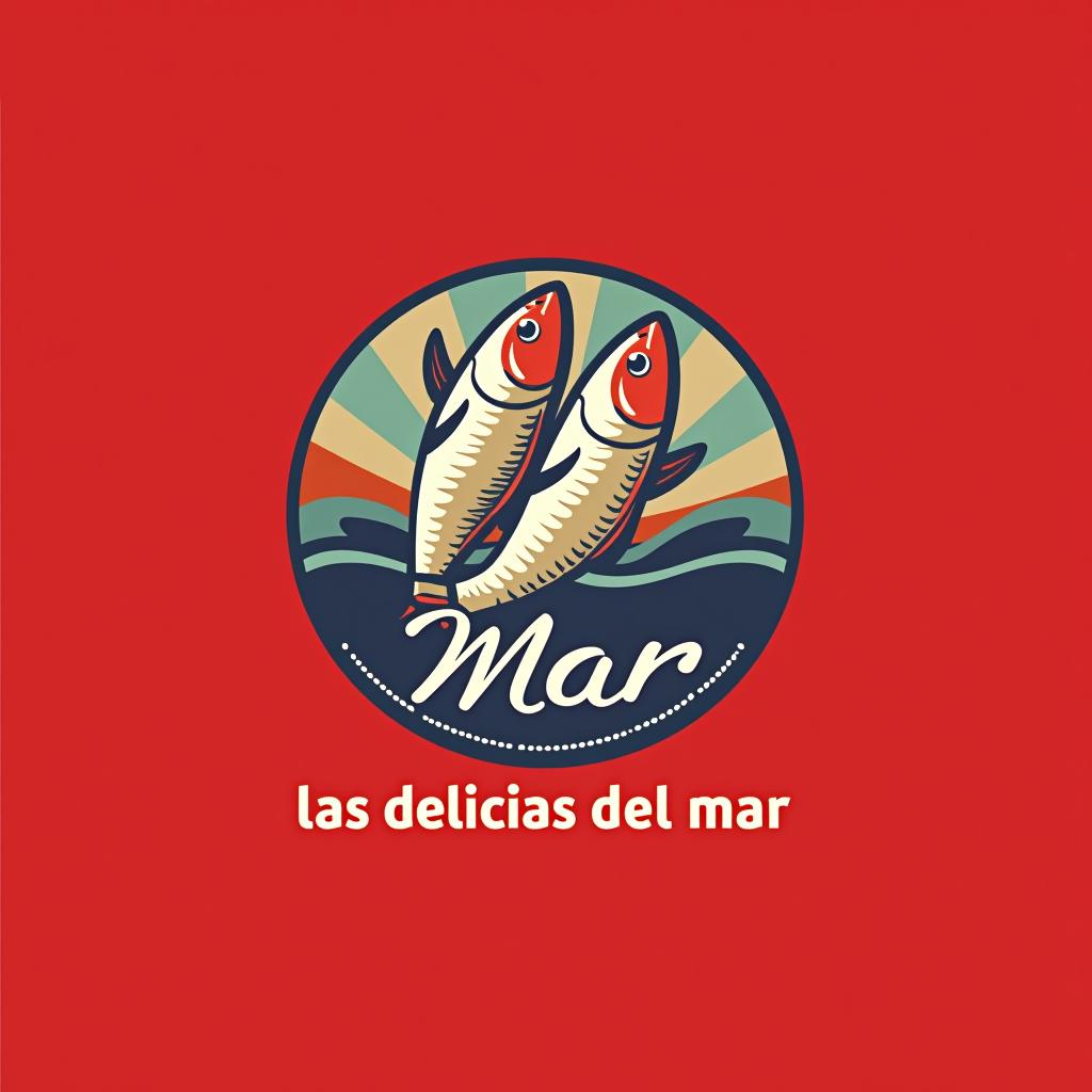  design a logo, has un logo redondo con fondo azul, donde lo represente el mar y mariscos que lleve el nombre de "las delicias del mar" agrégale since 2024 y como eslogan lleve "sabores frescos que conquistan tu paladar", with the text 'las delicias del mar'.