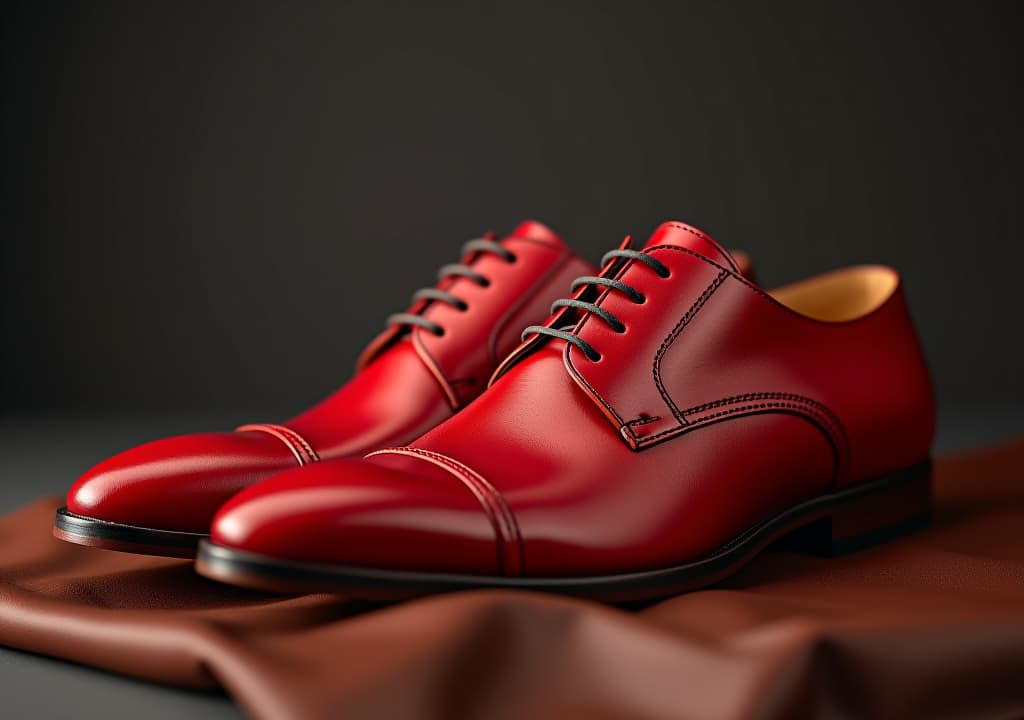  pair of red leather mens shoes on calfskin.