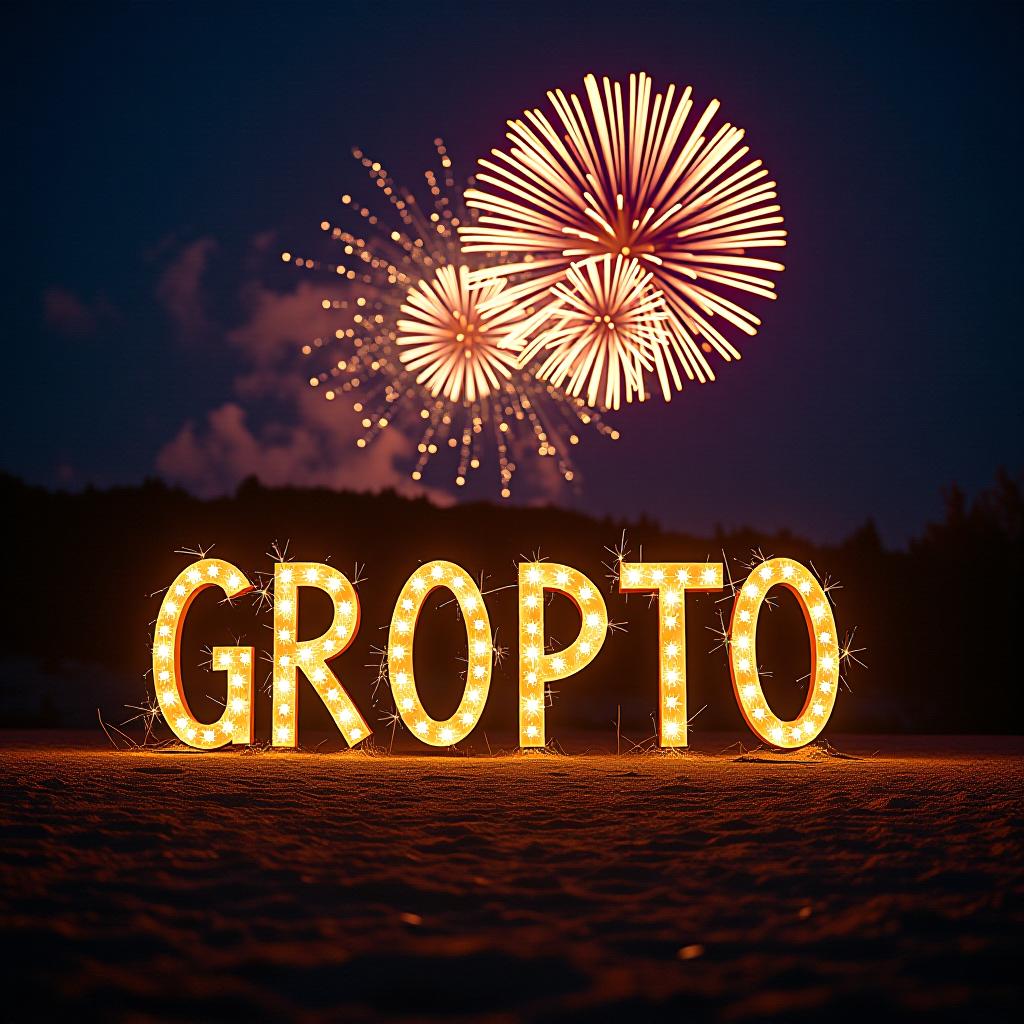  grotto is open written text and fireworks in the background