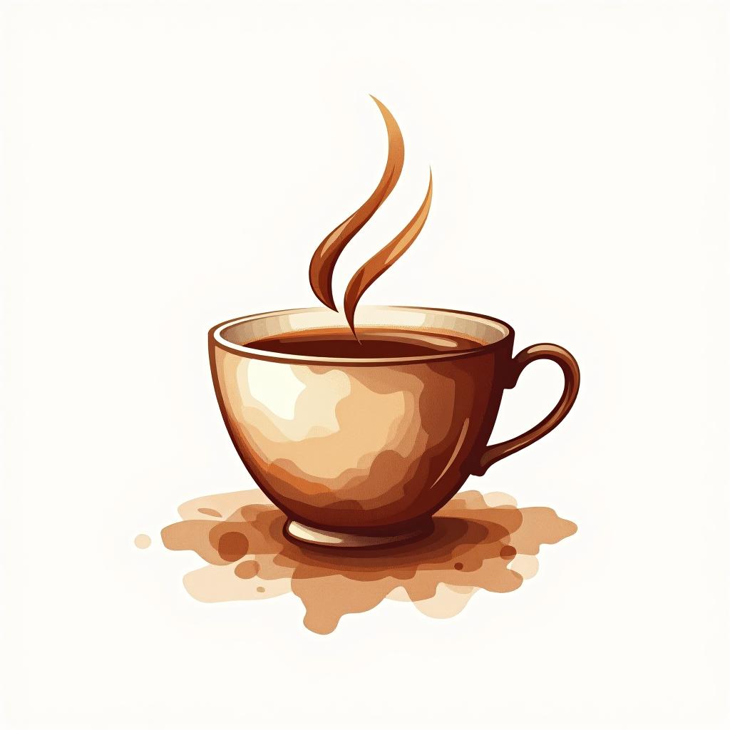  design a logo, watercolor style, logo of a coffee cup, brown gradient colors, white background