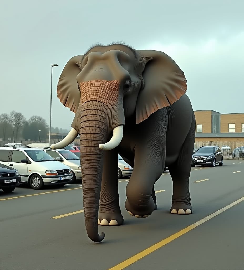  huge faty fat fat very rely fat elephant looking blowtid werrin big nike ari max 95 and smoking a big crack piyp in its trunk hyper realistic and all so sat in a tesco car park at niht the elephant all so has a nike track soot