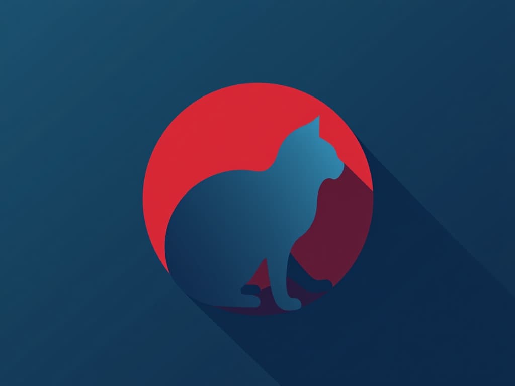  design a logo, minimalistic logo of a cat, blue and red background