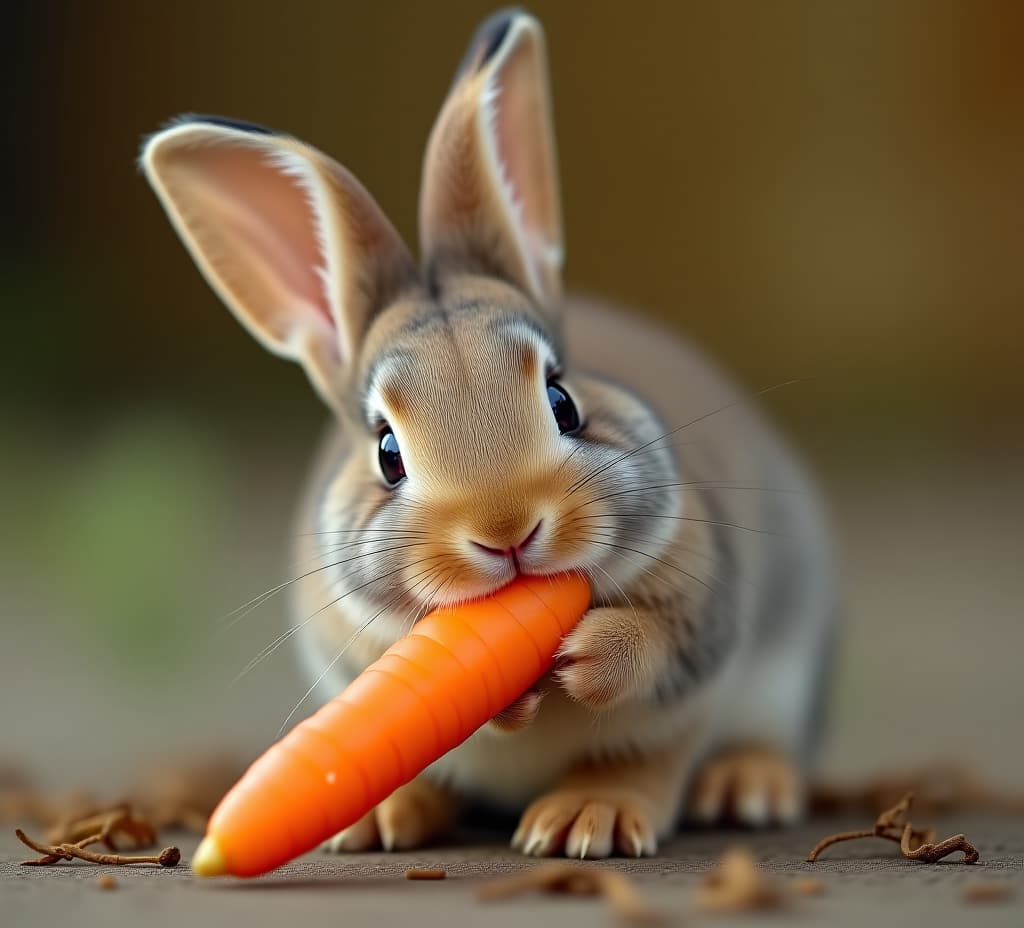  adorable bunny munching on a carrot with copy space