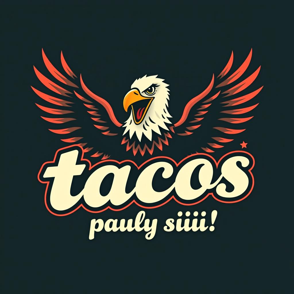  design a logo, excitement mexican eagle , with the text 'tacos pauly siiiii!'.