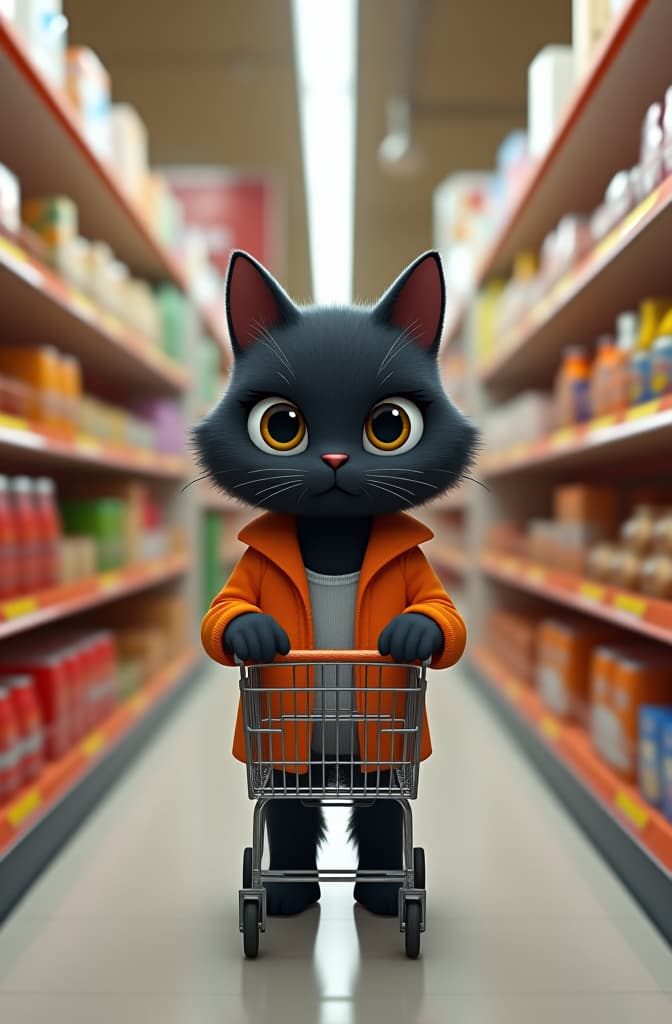  touro filhote preto cartoon 3d dentro de um carrinho de supermercado com papel de parede laranja liso hyperrealistic, full body, detailed clothing, highly detailed, cinematic lighting, stunningly beautiful, intricate, sharp focus, f/1. 8, 85mm, (centered image composition), (professionally color graded), ((bright soft diffused light)), volumetric fog, trending on instagram, trending on tumblr, HDR 4K, 8K