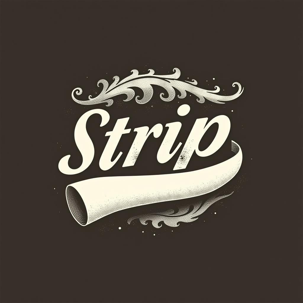  design a logo, en forma de ralla de cocaina, con un rulo de papel esnifando el titulo del logotipo, with the text 'strip'.