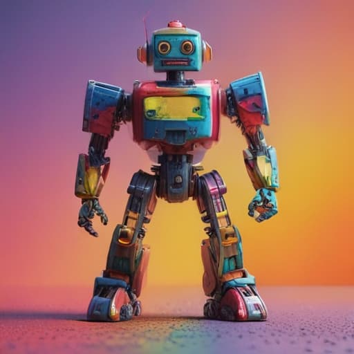 Octane render of plastic rainbow robot --8k in the style of kids' crayon art