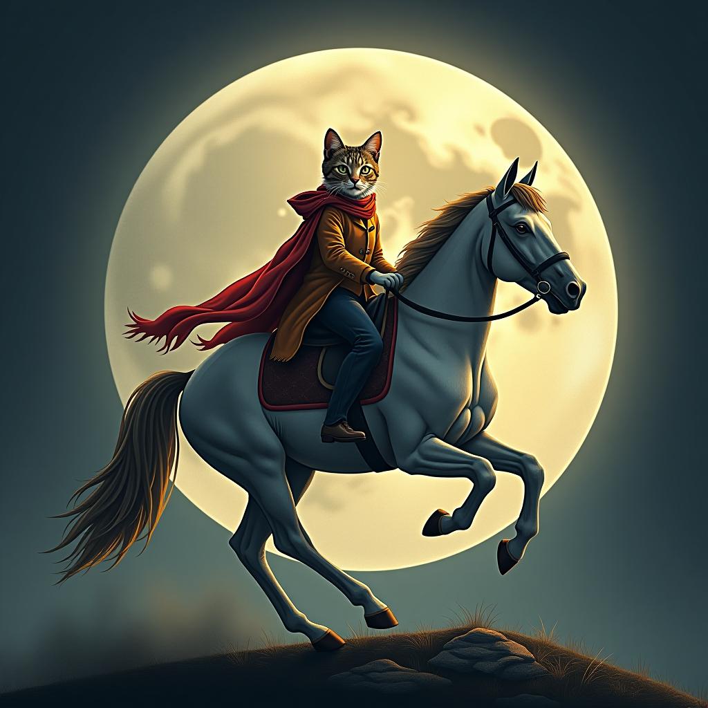  a cat riding a horse, hand drawn, on the moon, light coming from studio light, hdr 4k hyperrealistic, full body, detailed clothing, highly detailed, cinematic lighting, stunningly beautiful, intricate, sharp focus, f/1. 8, 85mm, (centered image composition), (professionally color graded), ((bright soft diffused light)), volumetric fog, trending on instagram, trending on tumblr, HDR 4K, 8K