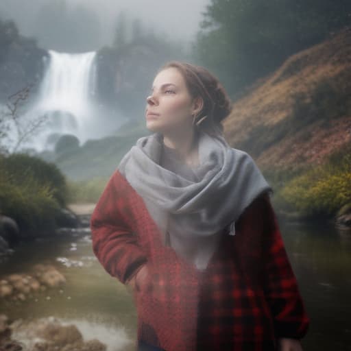 Standing next to a beautiful river hyperrealistic, full body, detailed clothing, highly detailed, cinematic lighting, stunningly beautiful, intricate, sharp focus, f/1. 8, 85mm, (centered image composition), (professionally color graded), ((bright soft diffused light)), volumetric fog, trending on instagram, trending on tumblr, HDR 4K, 8K