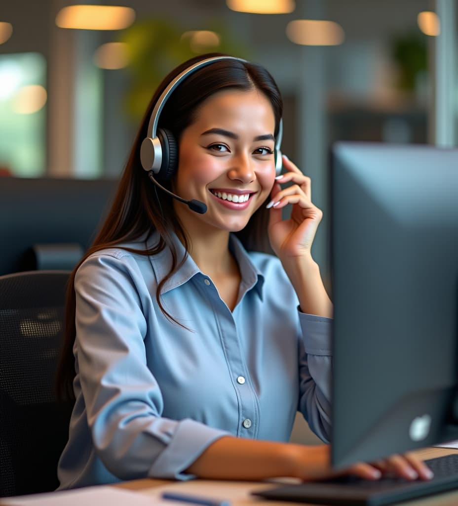  helpdesk lady with headset smiling