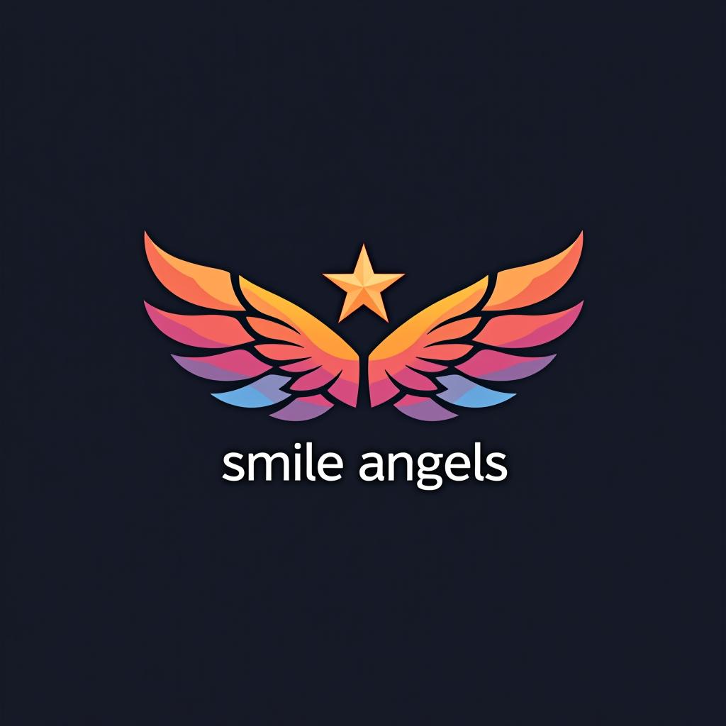  design a logo, in a geometric style. 水彩スタイル、水のロゴ、水色のグラデーションカラー、白背景。, with the text 'smile angels'.