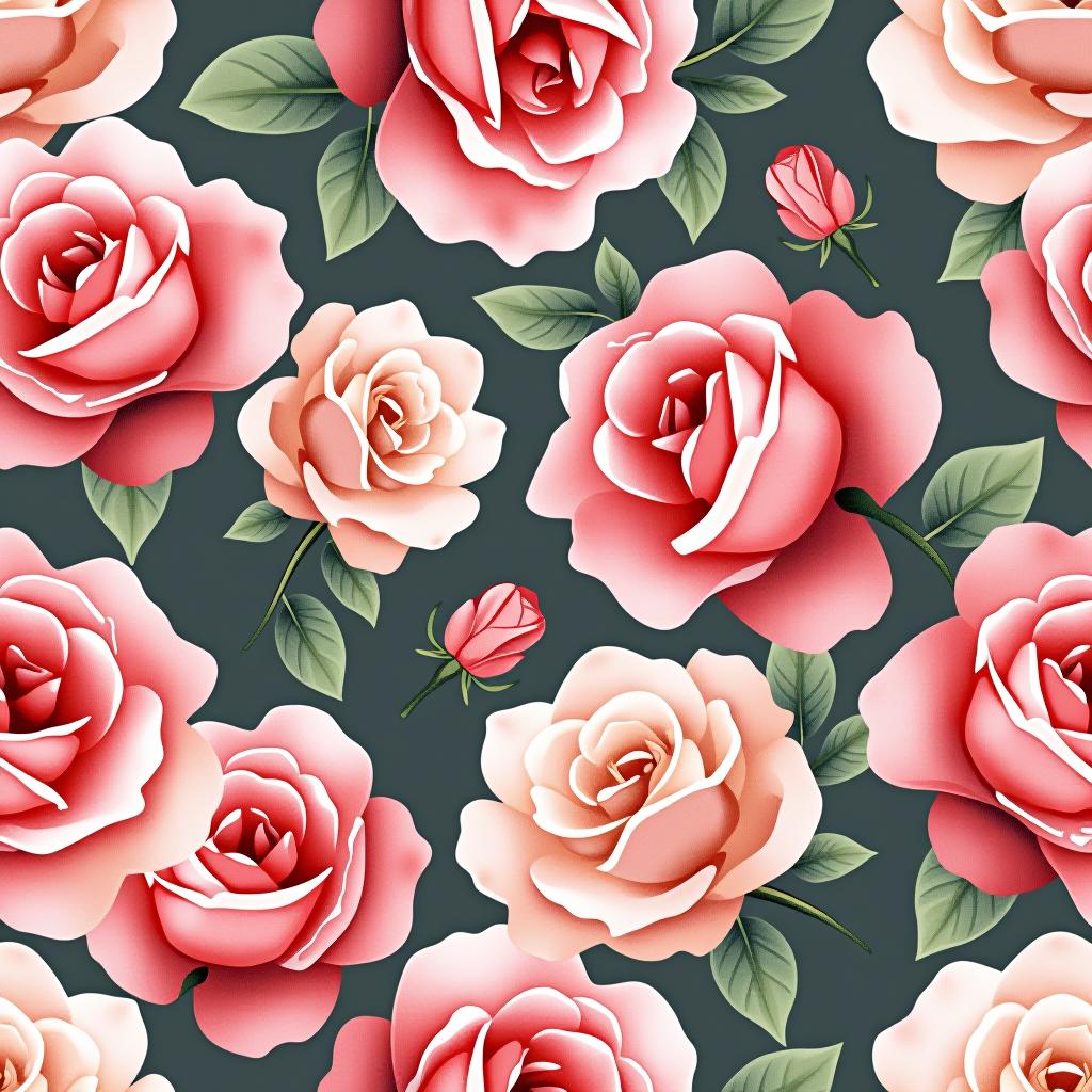  create a seamless digital design featuring a pattern of large, beautiful roses with soft, watercolor like effects. the roses should cover the entire surface, creating a bold, elegant, and continuous look. the overall style should be light and airy, with delicate leaves and petals to enhance the natural, floral theme. the design should be seamless to ensure it can be used in repeating patterns or wraps.