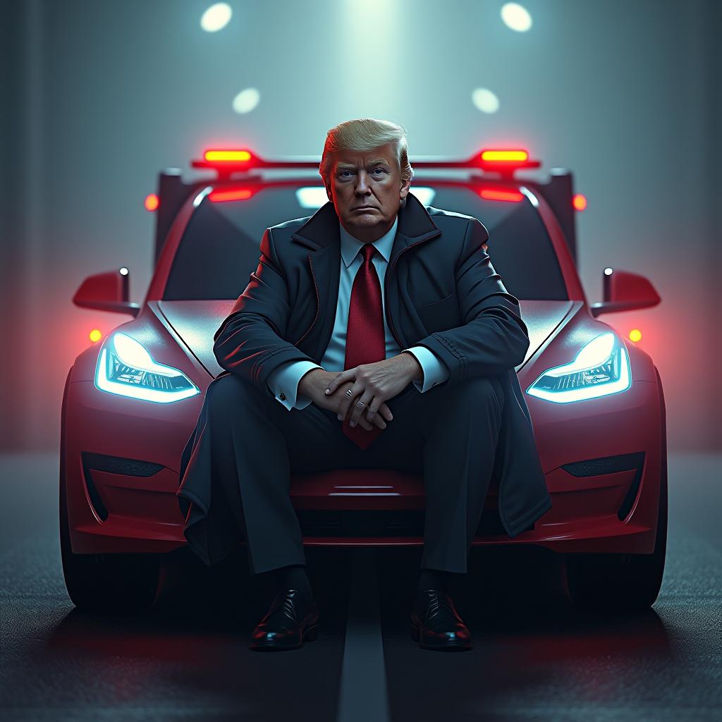  donald trump and tesla cybertruck hyperrealistic, full body, detailed clothing, highly detailed, cinematic lighting, stunningly beautiful, intricate, sharp focus, f/1. 8, 85mm, (centered image composition), (professionally color graded), ((bright soft diffused light)), volumetric fog, trending on instagram, trending on tumblr, HDR 4K, 8K