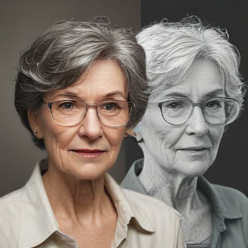 A woman at 25 and 65 years old in Comic Art style