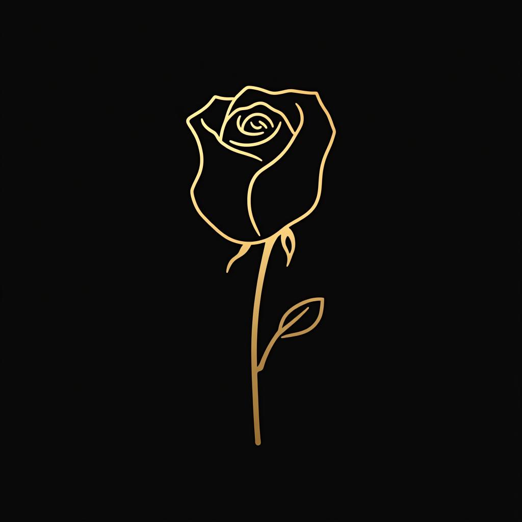  design a logo, minimal line logo of a rose, vector, gold lines and black background