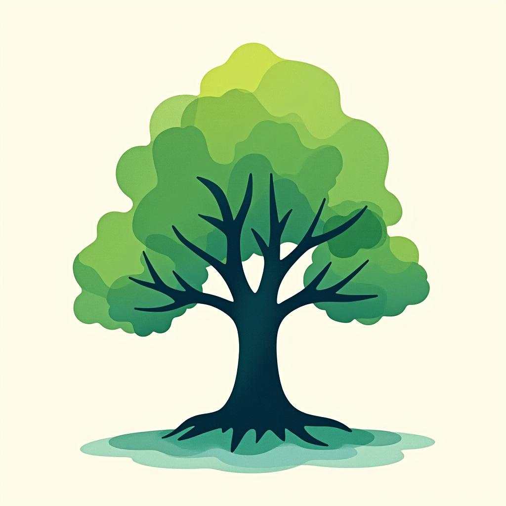  design a logo, watercolor style, logo of a tree, green and blue