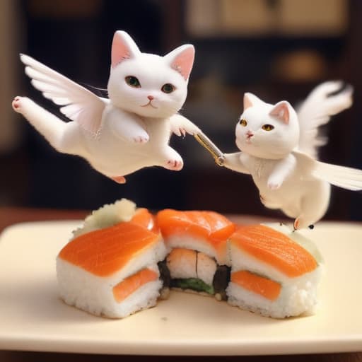 flying cats in tokyo eating sushi