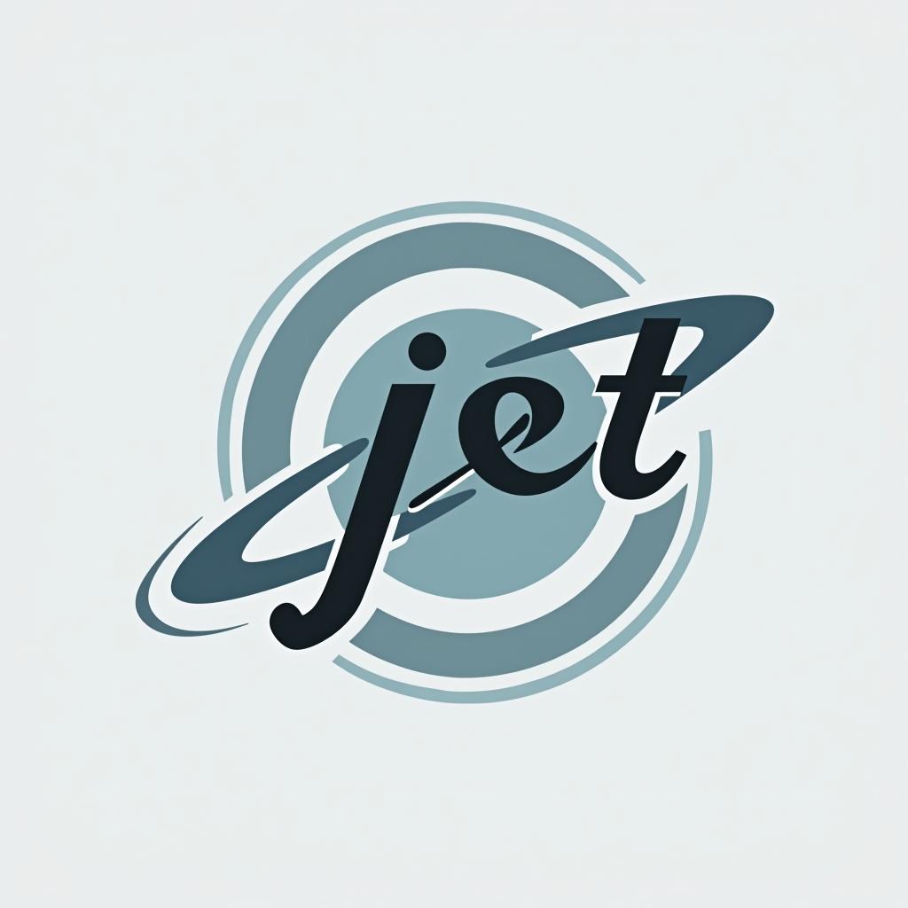  design a logo, baby blue gray and black white space universe , with the text 'jet'.