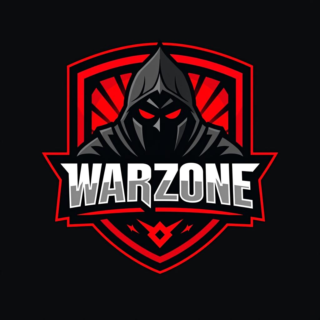  logo, esports logo, warrior theme, with text ‘warzone’, black and red color