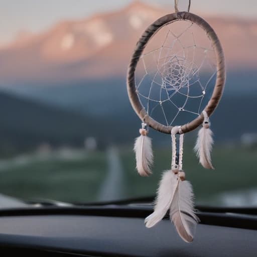 Make me a logo with a dream catcher with a car with Gordon auto sales in Macro Photography style with Mountains background