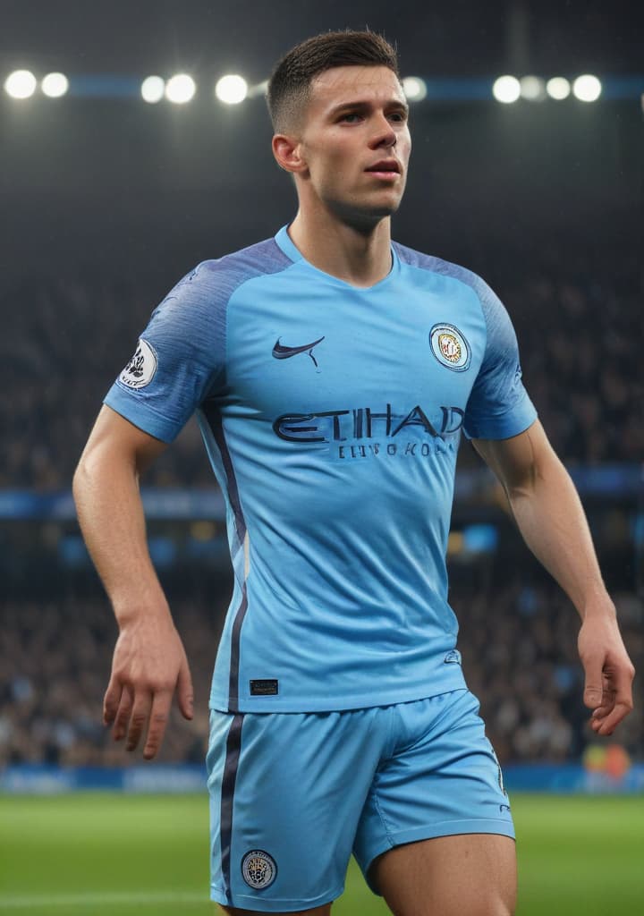 image épique du joueur de l’équipe du manchester city de football Foden highly detailed,studio lighting,professional,vivid colors, cinematic lighting, HDR, UHD, 4K, 8k, 64K