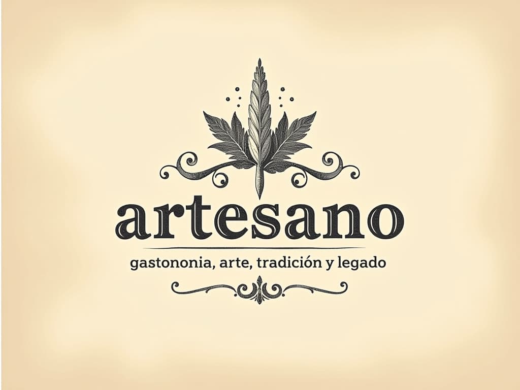  design a logo, in a pencil style. nombré de la marca “artesano” fondo con tonos claros, diseño elegante y simple con elementos de repostería, rodillo , with the text 'gastronomía, arte, tradición y legado'.