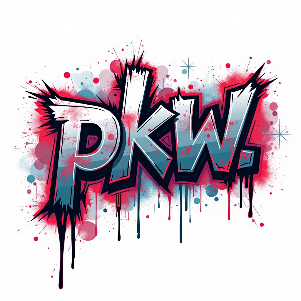  text "pkw", typography logo, graffiti font, white background hyper detail, intricate details, sharp focus, high resolution, 8k, ultra detailed, vib