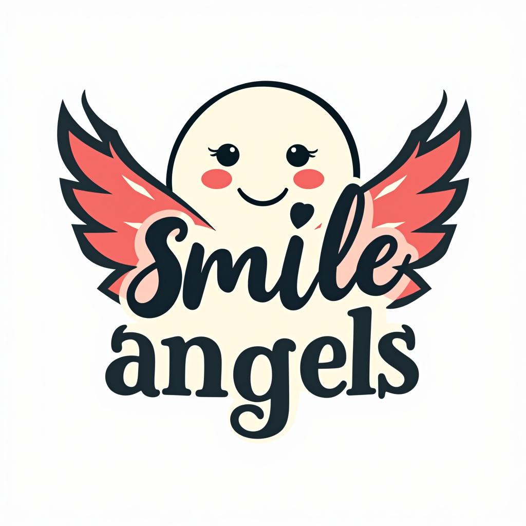  design a logo, in a abstract style. 水彩スタイル、ロゴ、海、青緑色、、白背景。, with the text 'smile angels'.