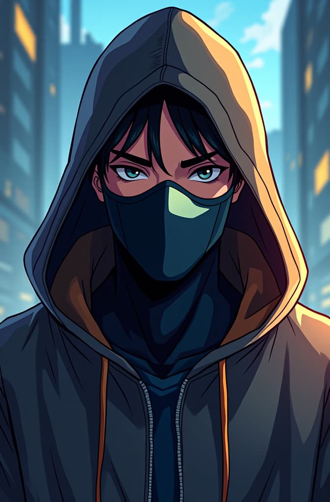  create a cool looking guy that is wearing a hoodie and a mask so you cant tell who it is, marvel comic panel, dc animated comic panel, comic panel, manga and manhwa style panel, portrait, young person face, style for marvel comic, anime comic panel style hyperrealistic, full body, detailed clothing, highly detailed, cinematic lighting, stunningly beautiful, intricate, sharp focus, f/1. 8, 85mm, (centered image composition), (professionally color graded), ((bright soft diffused light)), volumetric fog, trending on instagram, trending on tumblr, HDR 4K, 8K