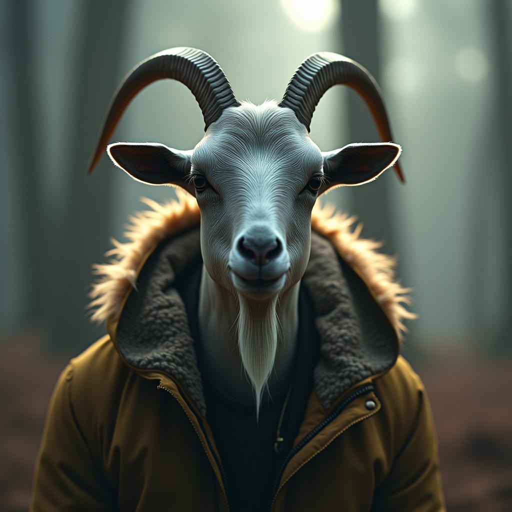  eminem as a goat hyperrealistic, full body, detailed clothing, highly detailed, cinematic lighting, stunningly beautiful, intricate, sharp focus, f/1. 8, 85mm, (centered image composition), (professionally color graded), ((bright soft diffused light)), volumetric fog, trending on instagram, trending on tumblr, HDR 4K, 8K